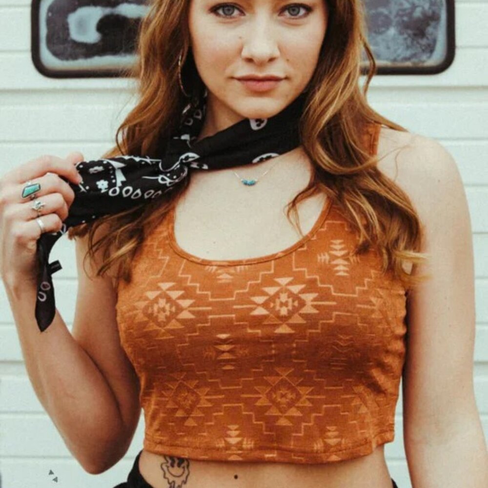 Rust Aztec Cropped Tank